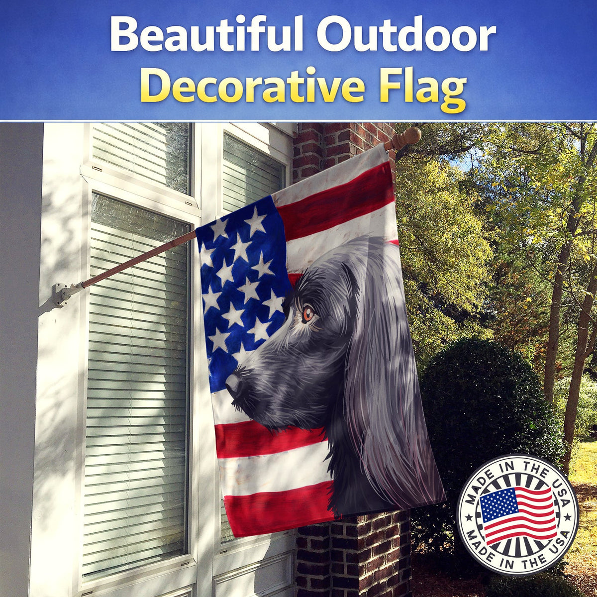 Large Munsterlander Dog American Flag House Flag 28x40 Porch Sleeve Pole Decorative Outside Yard Banner Artwork Wall Hanging, Polyester