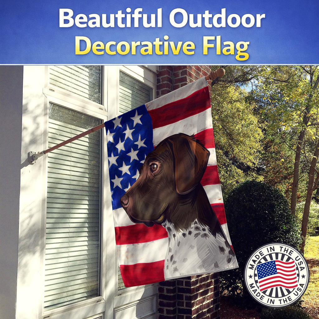 Old Danish Pointer Dog American Flag House Flag 28x40 Porch Sleeve Pole Decorative Outside Yard Banner Artwork Wall Hanging, Polyester