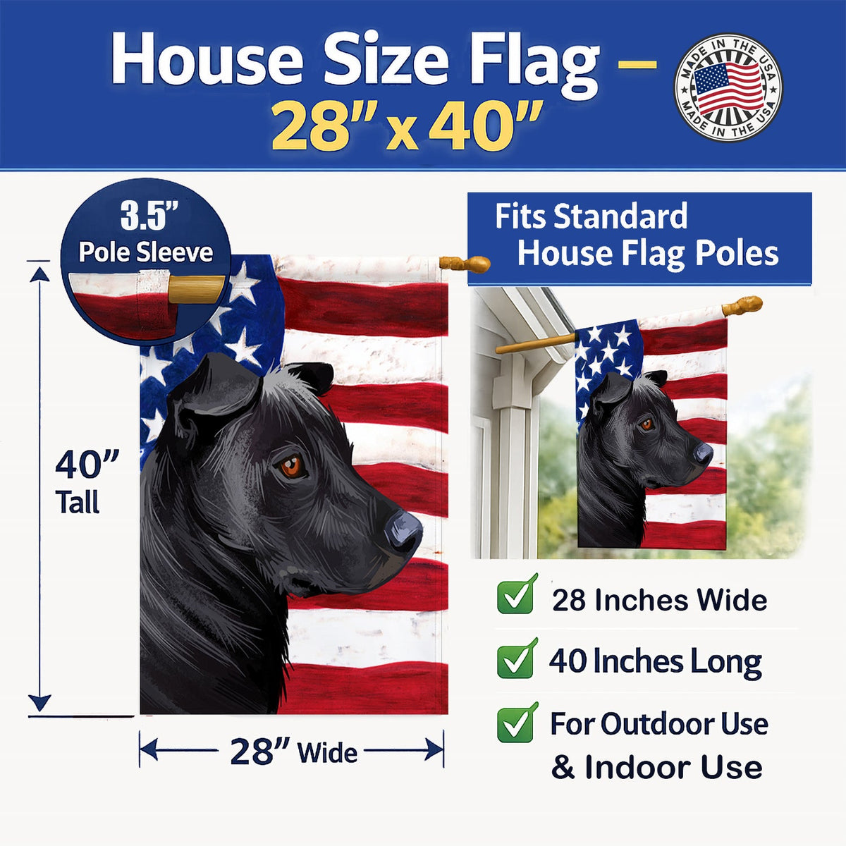 Phu Quoc Ridgeback Dog American Flag House Flag 28x40 Porch Sleeve Pole Decorative Outside Yard Banner Artwork Wall Hanging, Polyester