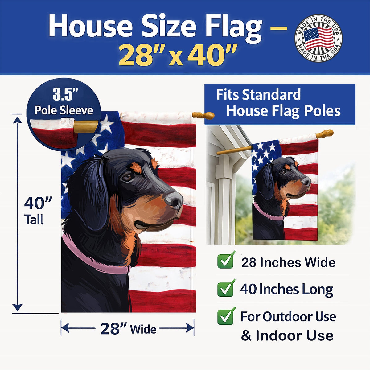 Slovensky Kopov American Flag House Flag 28x40 Porch Sleeve Pole Decorative Outside Yard Banner Artwork Wall Hanging, Polyester