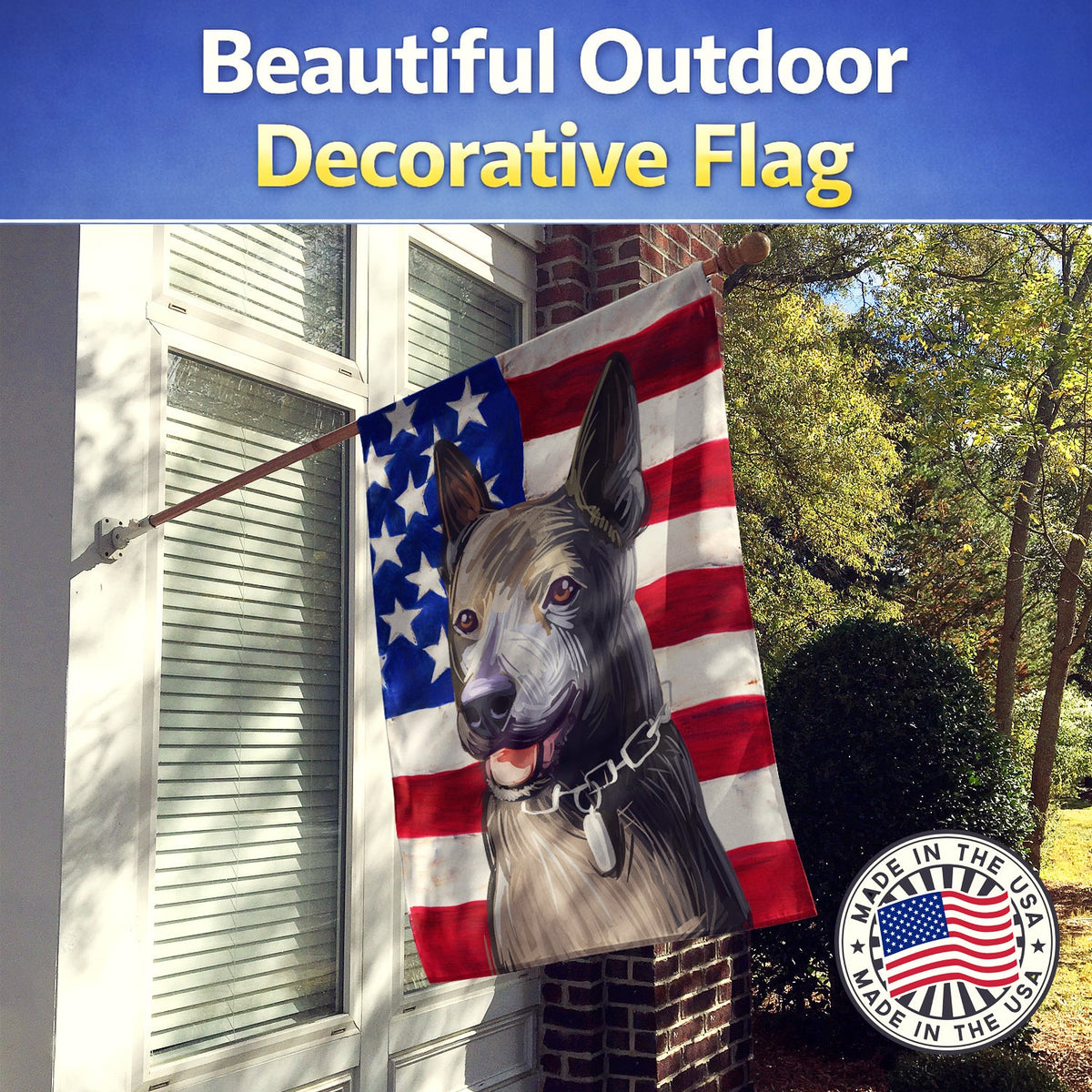 Taiwan Dog American Flag House Flag 28x40 Porch Sleeve Pole Decorative Outside Yard Banner Artwork Wall Hanging, Polyester