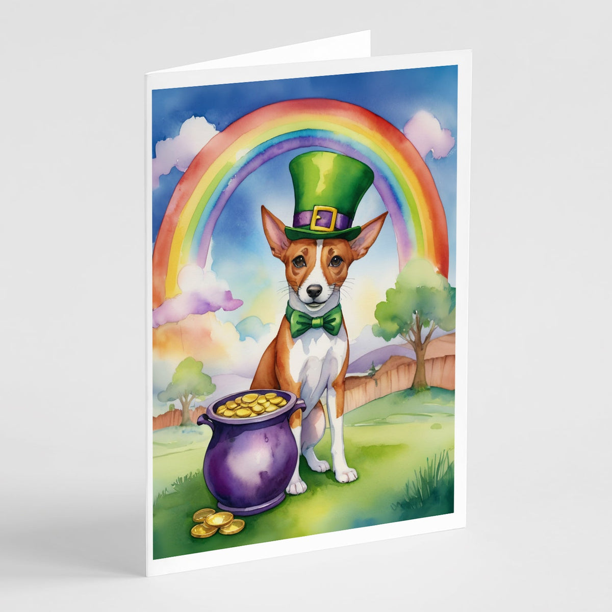 Basenji St Patrick's Day Greeting Cards Pack of 8 Blank Cards with Envelopes Whimsical A7 Size 5x7