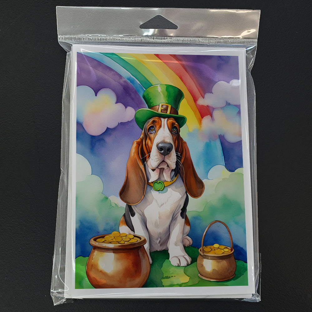 Basset Hound St Patrick's Day Greeting Cards Pack of 8 Blank Cards with Envelopes Whimsical A7 Size 5x7