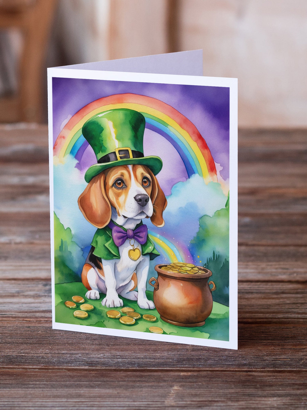 Beagle St Patrick's Day Greeting Cards Pack of 8 Blank Cards with Envelopes Whimsical A7 Size 5x7