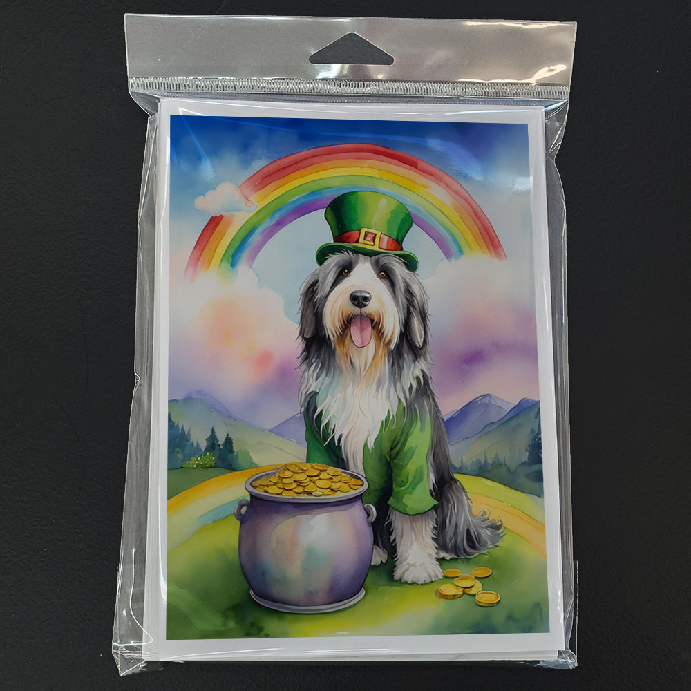Bearded Collie St Patrick's Day Greeting Cards Pack of 8 Blank Cards with Envelopes Whimsical A7 Size 5x7