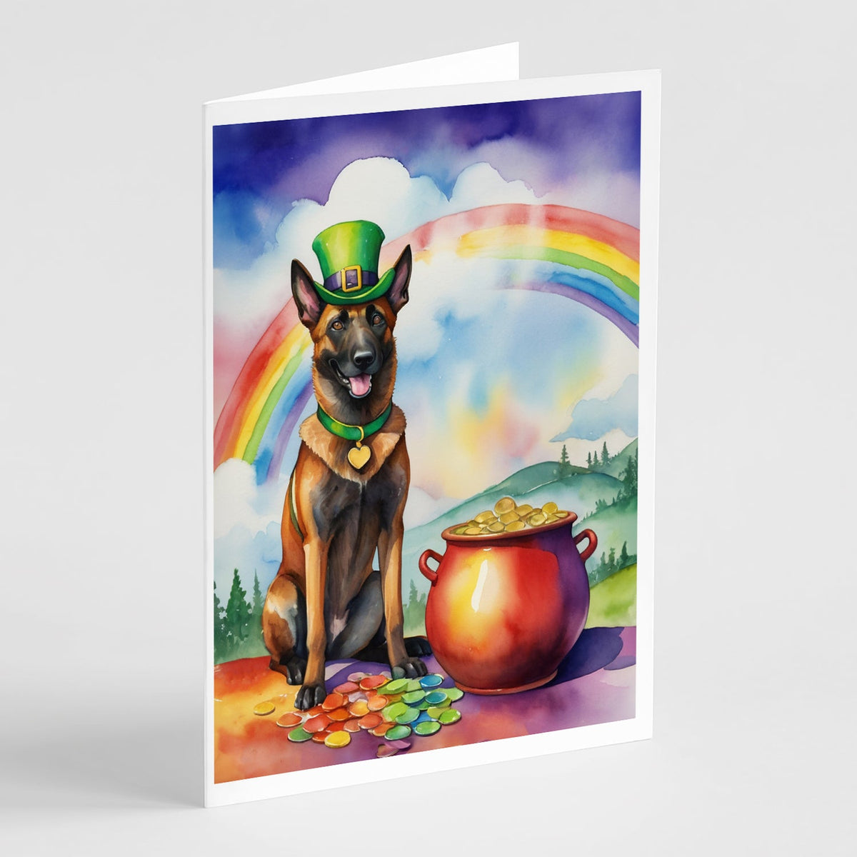 Belgian Malinois St Patrick's Day Greeting Cards Pack of 8 Blank Cards with Envelopes Whimsical A7 Size 5x7