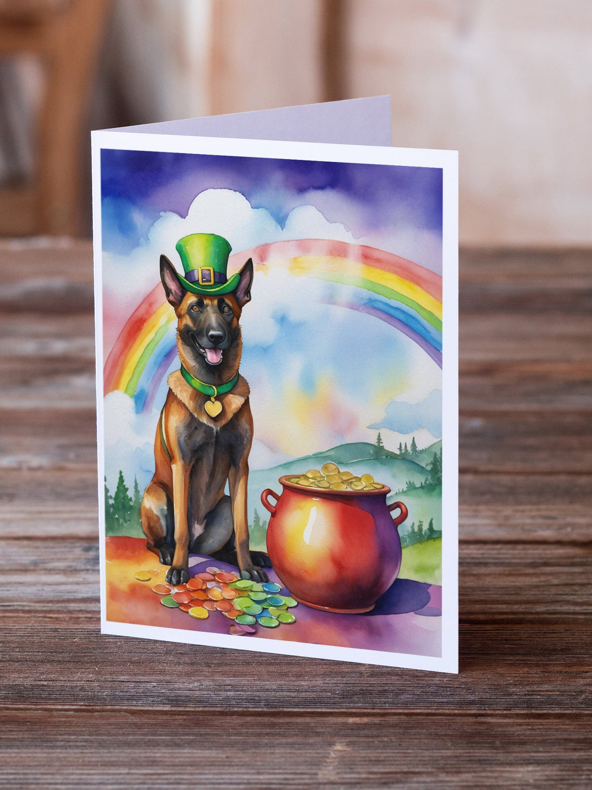 Belgian Malinois St Patrick's Day Greeting Cards Pack of 8 Blank Cards with Envelopes Whimsical A7 Size 5x7