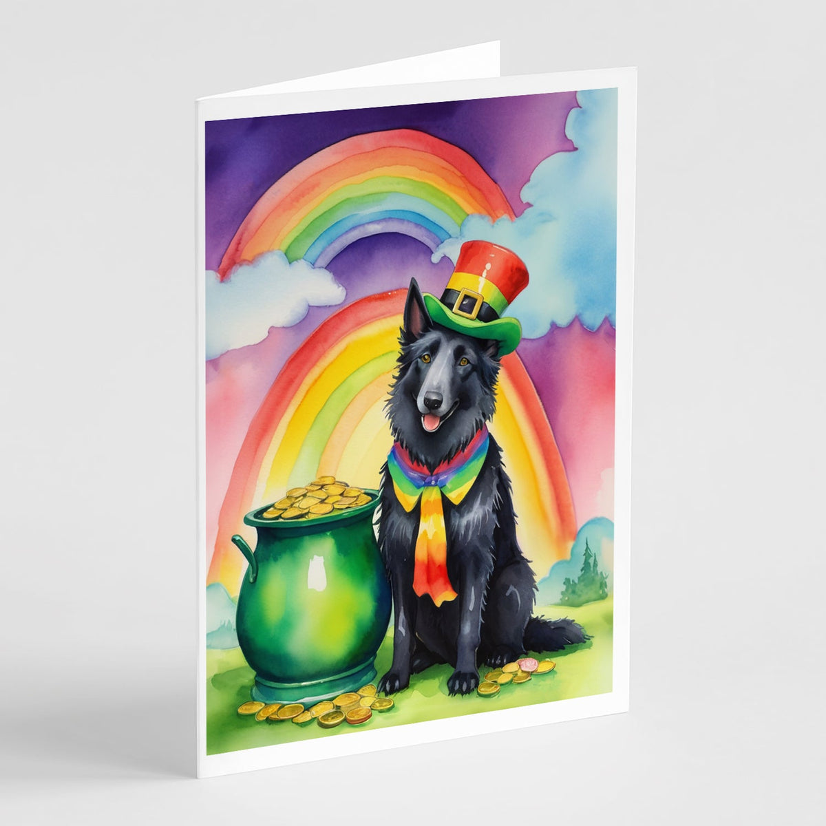 Belgian Sheepdog St Patrick's Day Greeting Cards Pack of 8 Blank Cards with Envelopes Whimsical A7 Size 5x7