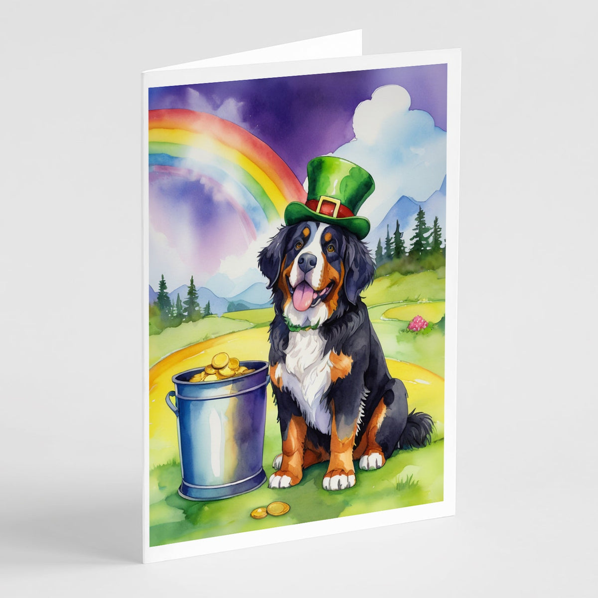Bernese Mountain Dog St Patrick's Day Greeting Cards Pack of 8 Blank Cards with Envelopes Whimsical A7 Size 5x7