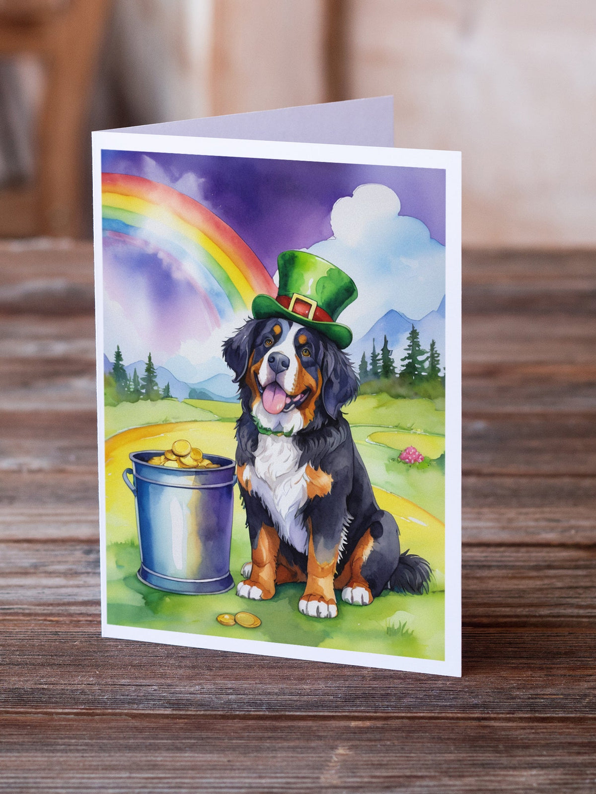 Bernese Mountain Dog St Patrick's Day Greeting Cards Pack of 8 Blank Cards with Envelopes Whimsical A7 Size 5x7