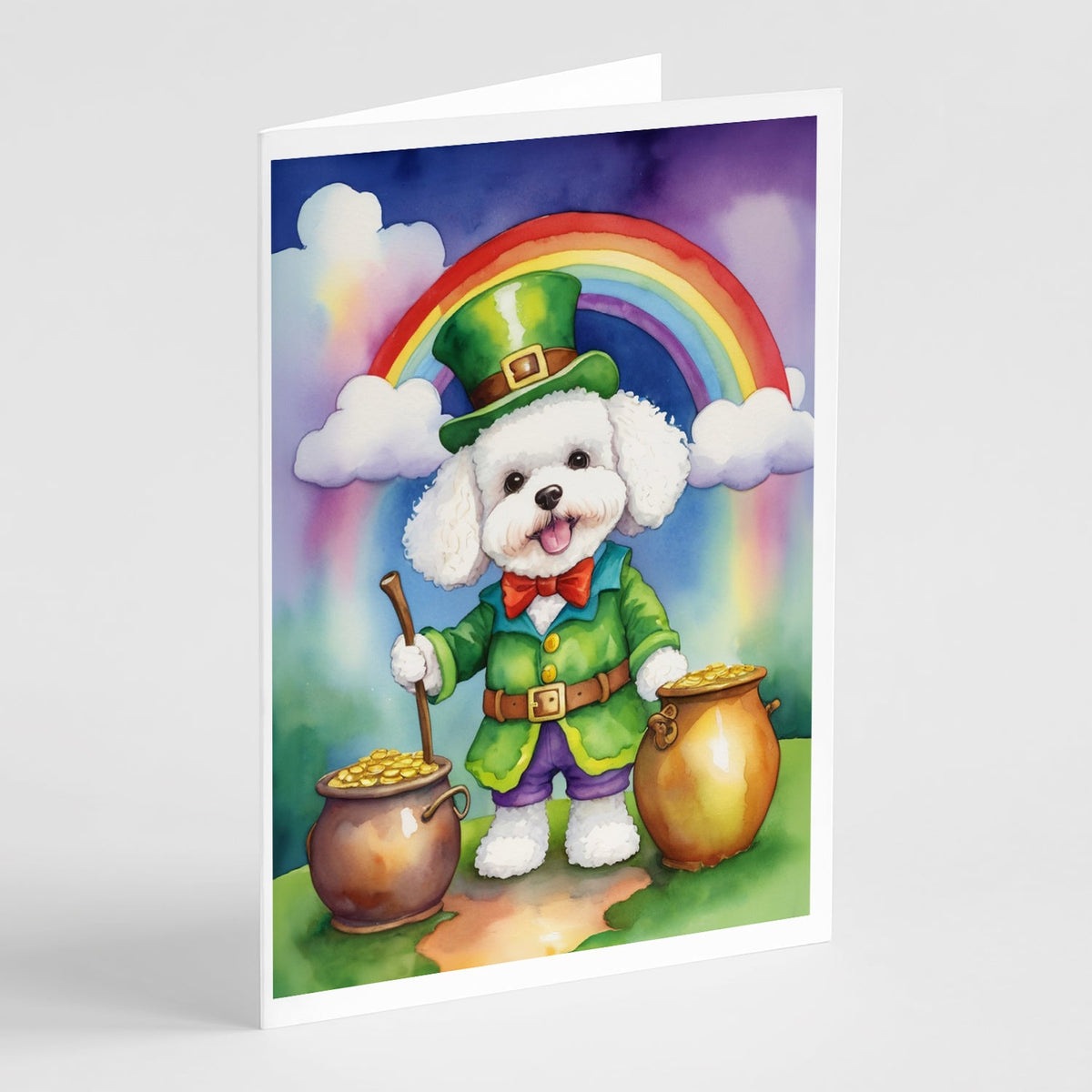 Bichon Frise St Patrick's Day Greeting Cards Pack of 8 Blank Cards with Envelopes Whimsical A7 Size 5x7