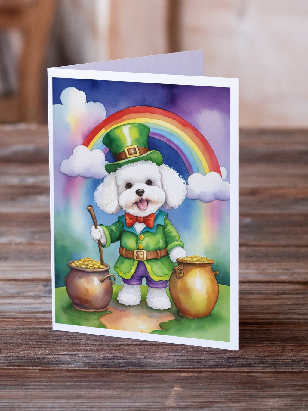 Bichon Frise St Patrick's Day Greeting Cards Pack of 8 Blank Cards with Envelopes Whimsical A7 Size 5x7