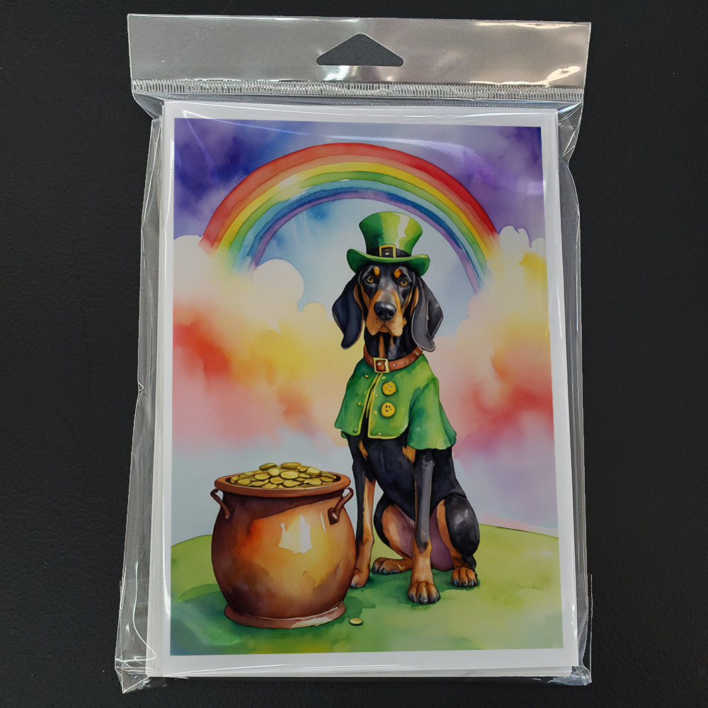 Black and Tan Coonhound St Patrick's Day Greeting Cards Pack of 8 Blank Cards with Envelopes Whimsical A7 Size 5x7