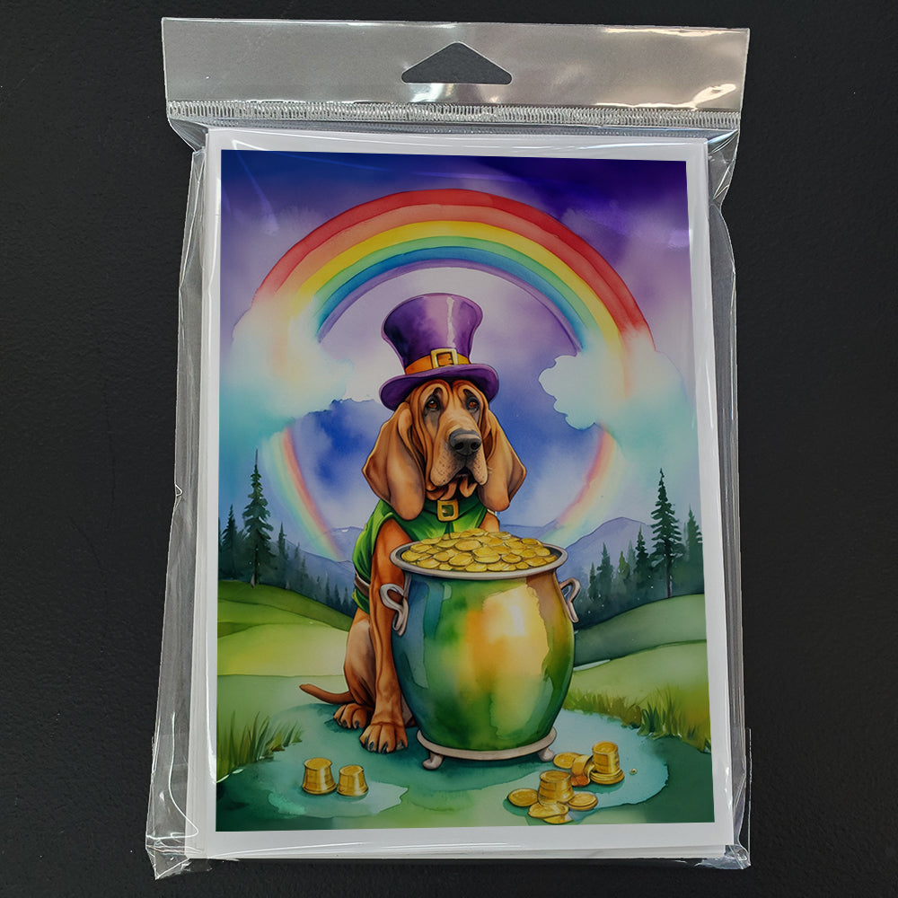 Bloodhound St Patrick's Day Greeting Cards Pack of 8 Blank Cards with Envelopes Whimsical A7 Size 5x7