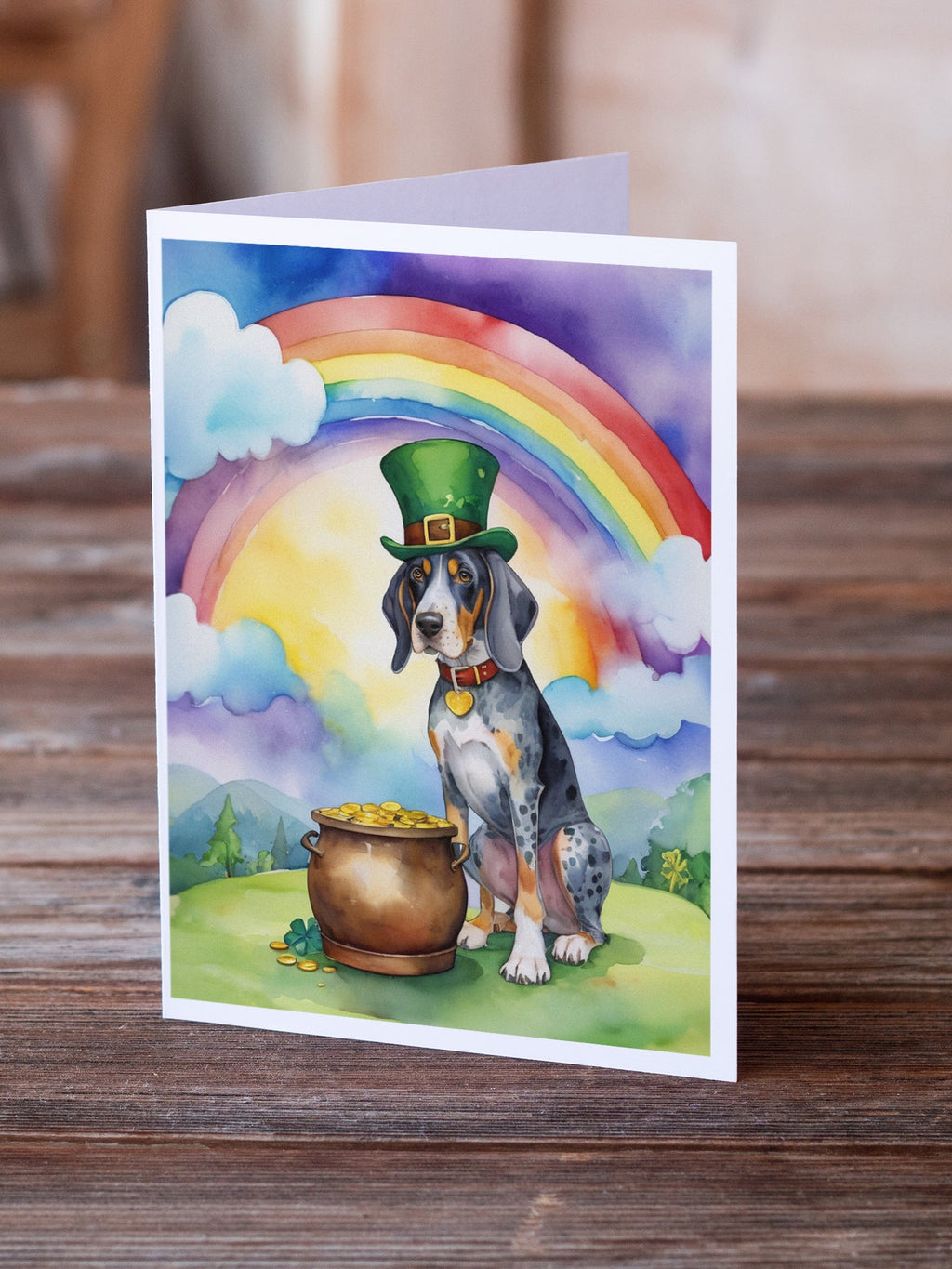 Bluetick Coonhound St Patrick's Day Greeting Cards Pack of 8 Blank Cards with Envelopes Whimsical A7 Size 5x7