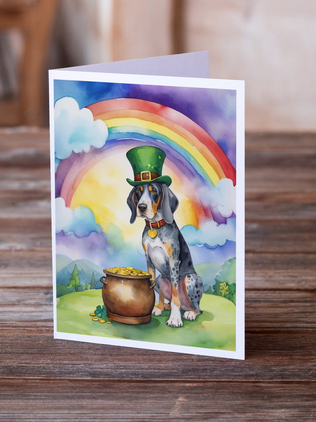 Bluetick Coonhound St Patrick's Day Greeting Cards Pack of 8 Blank Cards with Envelopes Whimsical A7 Size 5x7