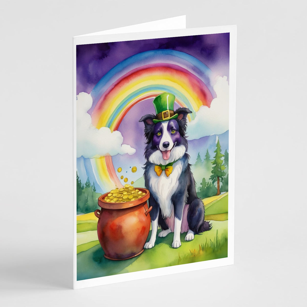 Border Collie St Patrick's Day Greeting Cards Pack of 8 Blank Cards with Envelopes Whimsical A7 Size 5x7