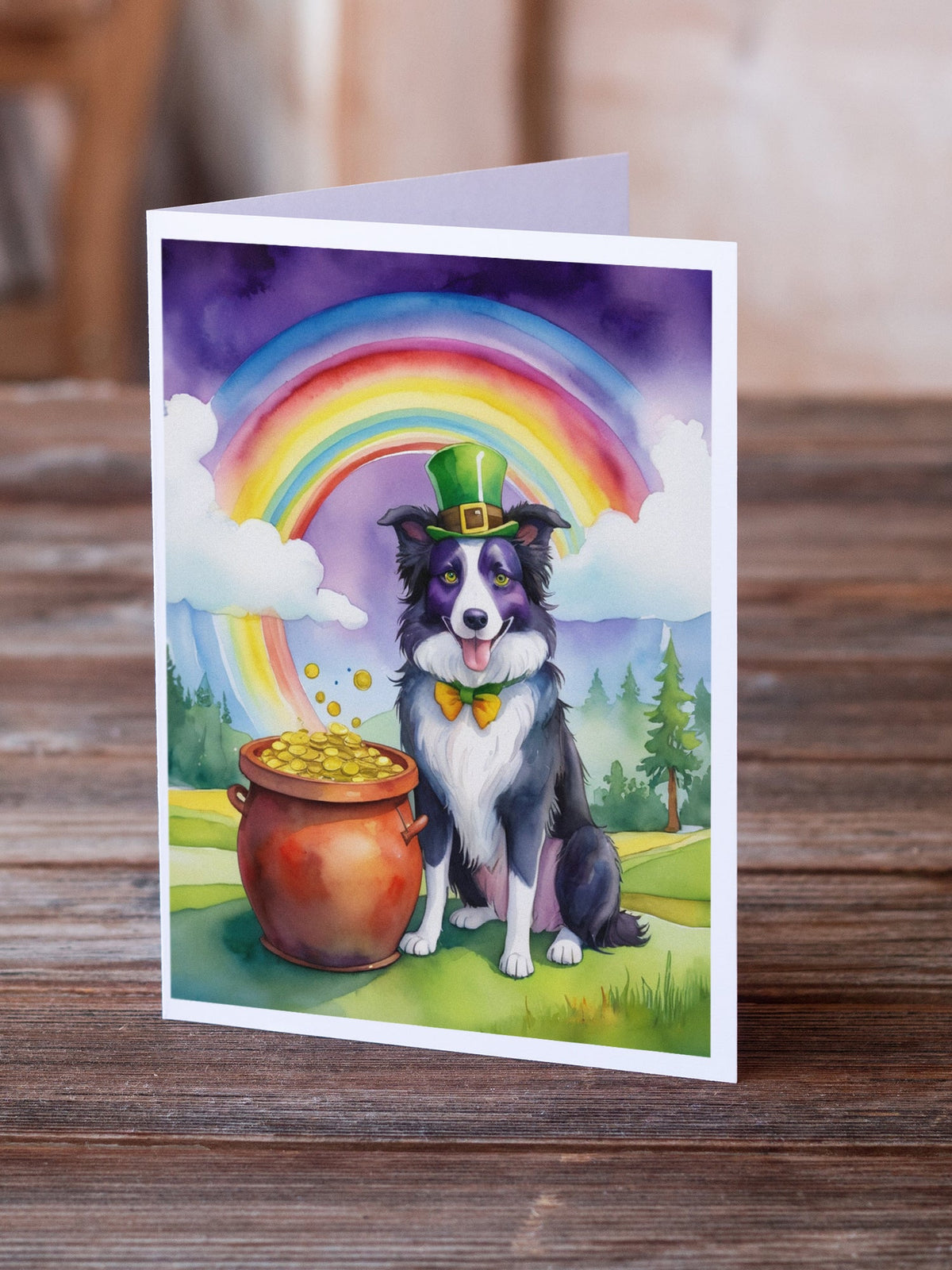Border Collie St Patrick's Day Greeting Cards Pack of 8 Blank Cards with Envelopes Whimsical A7 Size 5x7