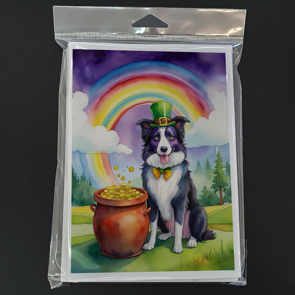 Border Collie St Patrick's Day Greeting Cards Pack of 8 Blank Cards with Envelopes Whimsical A7 Size 5x7