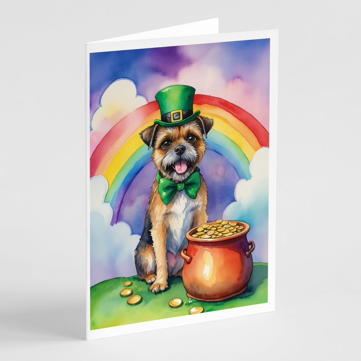 Border Terrier St Patrick's Day Greeting Cards Pack of 8 Blank Cards with Envelopes Whimsical A7 Size 5x7