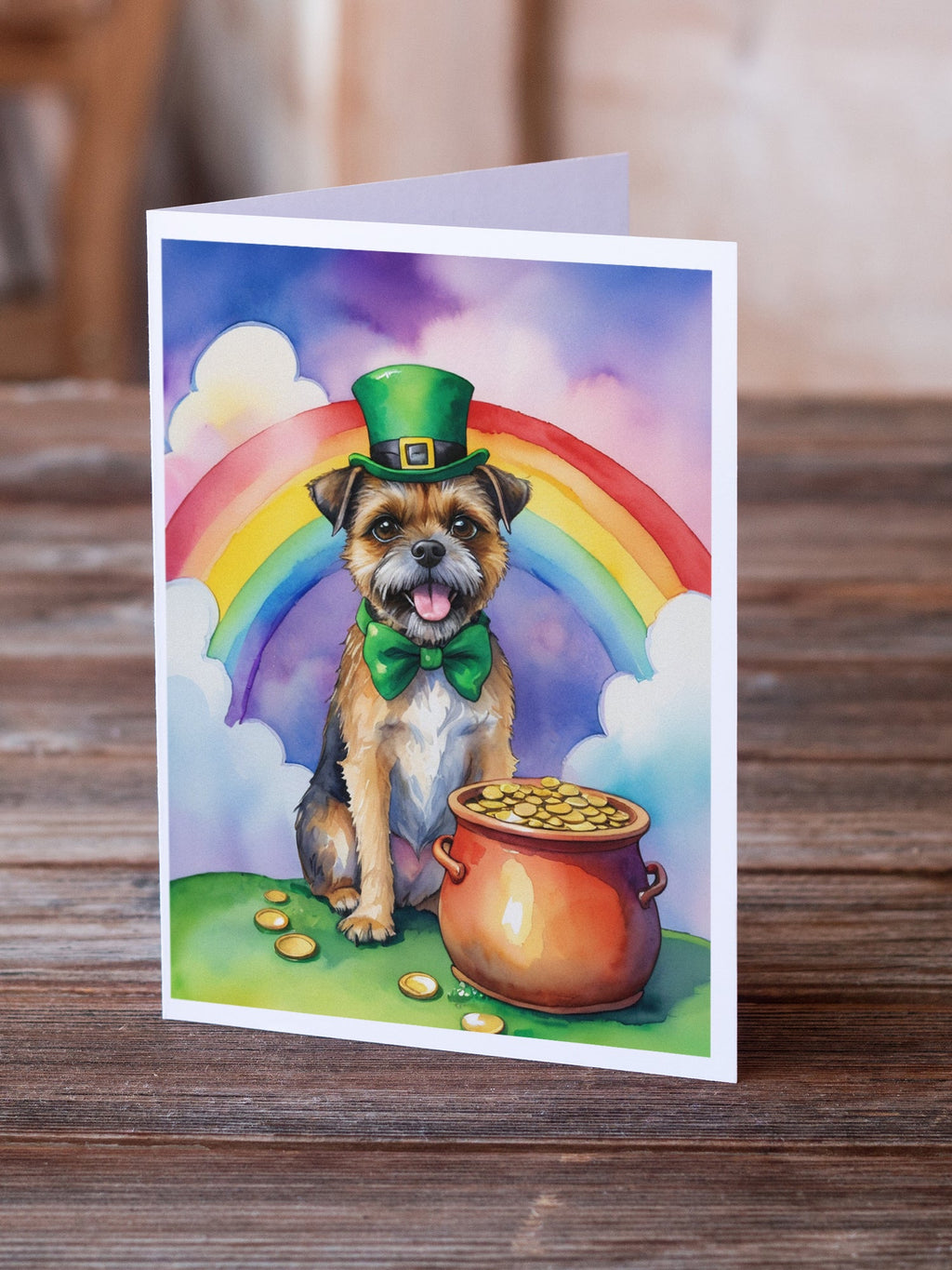 Border Terrier St Patrick's Day Greeting Cards Pack of 8 Blank Cards with Envelopes Whimsical A7 Size 5x7