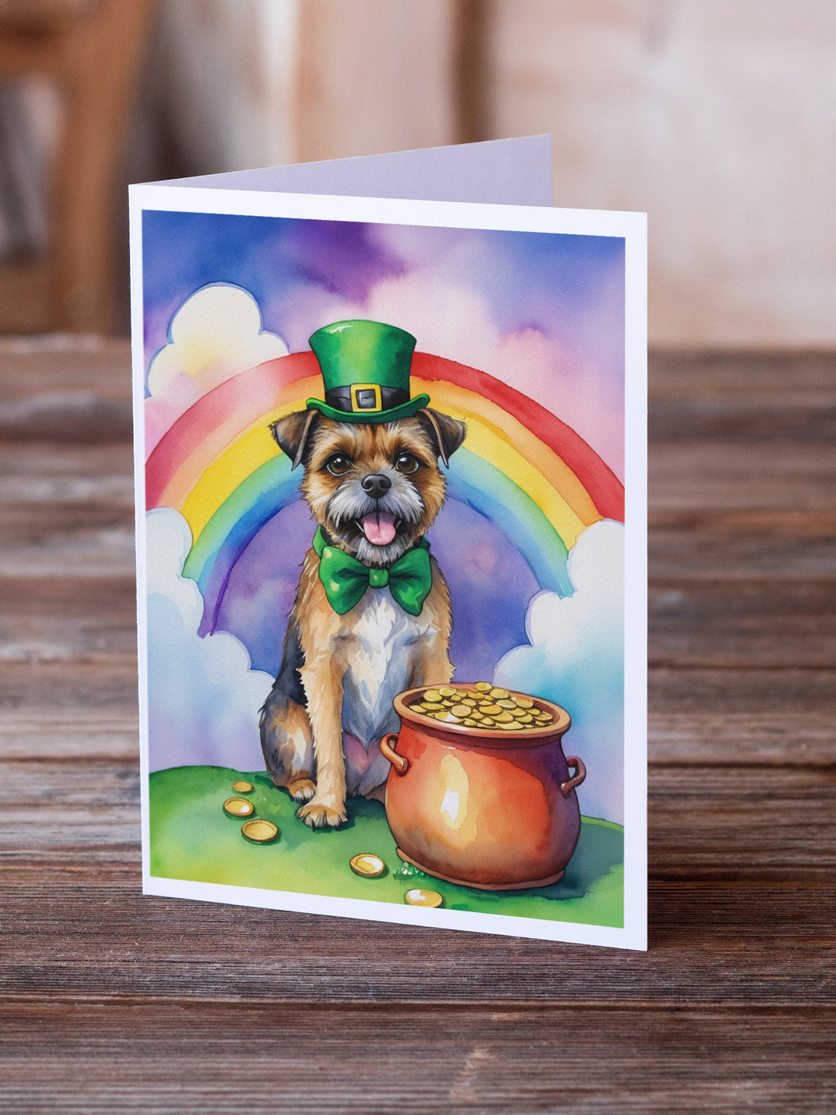 Border Terrier St Patrick's Day Greeting Cards Pack of 8 Blank Cards with Envelopes Whimsical A7 Size 5x7