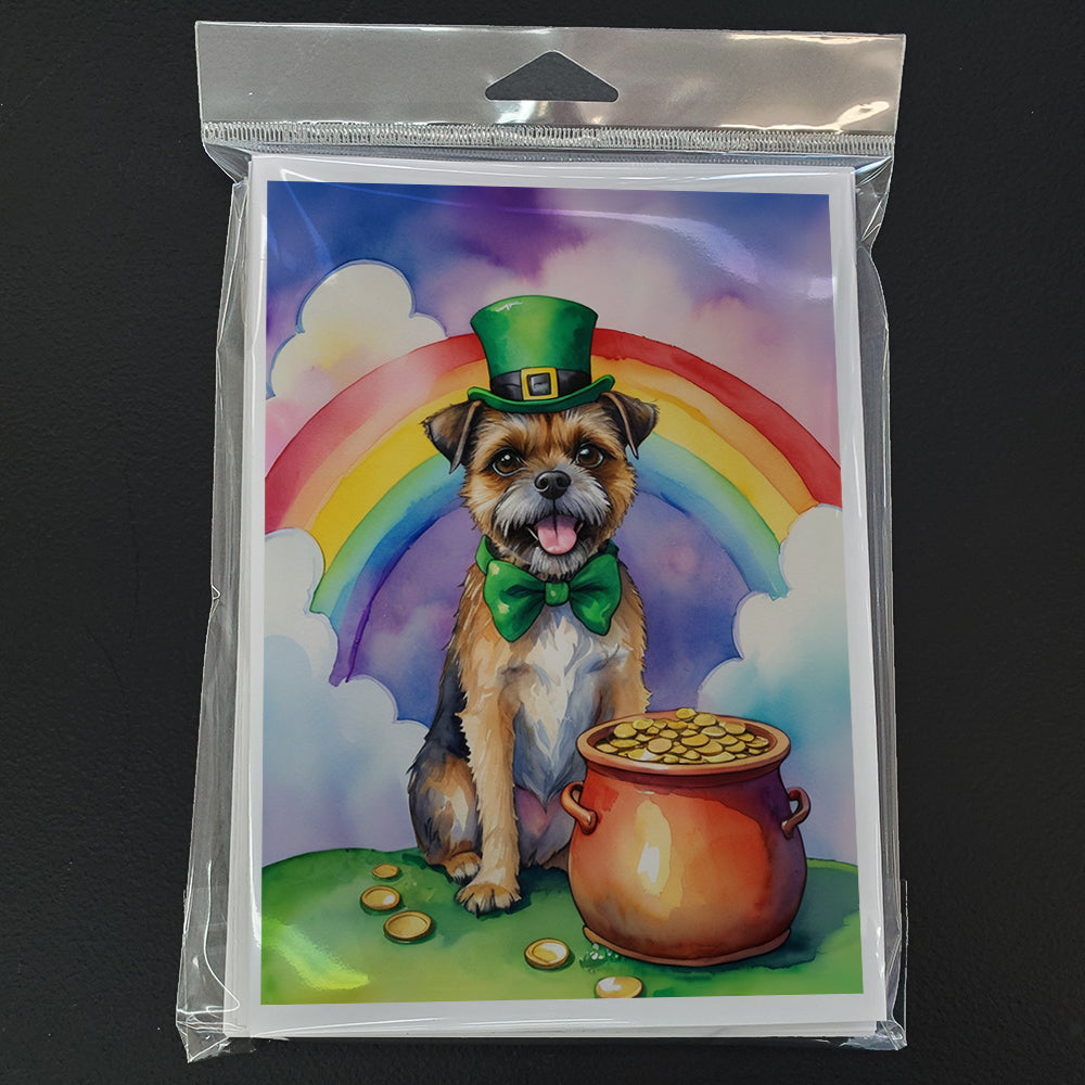 Border Terrier St Patrick's Day Greeting Cards Pack of 8 Blank Cards with Envelopes Whimsical A7 Size 5x7