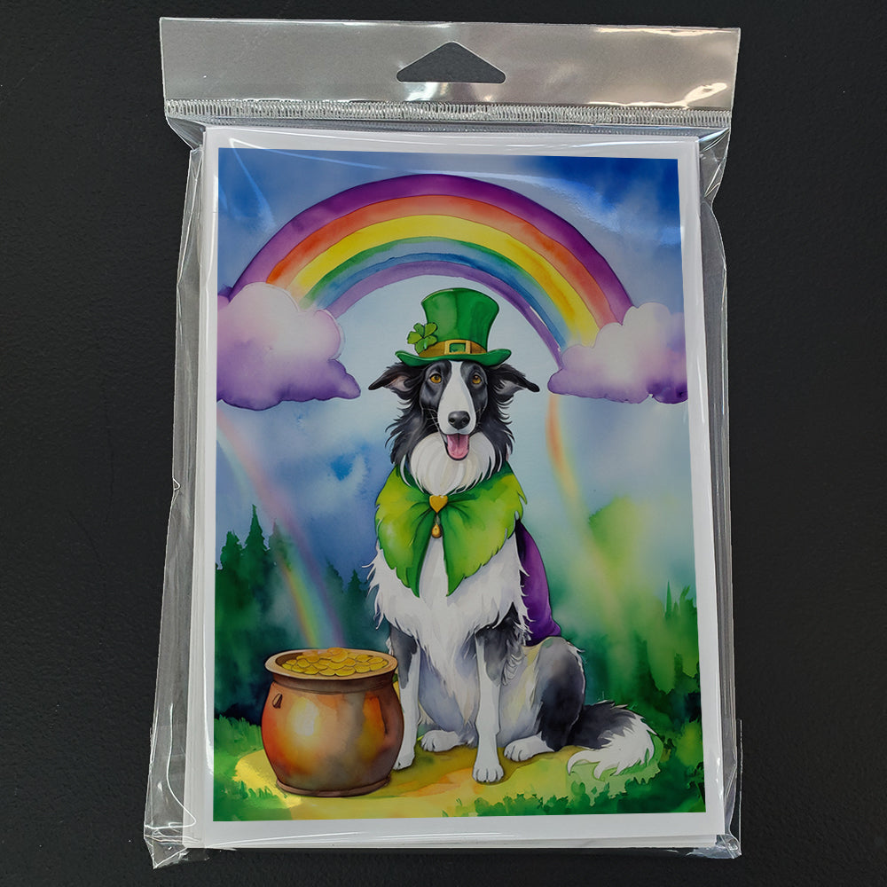 Borzoi St Patrick's Day Greeting Cards Pack of 8 Blank Cards with Envelopes Whimsical A7 Size 5x7