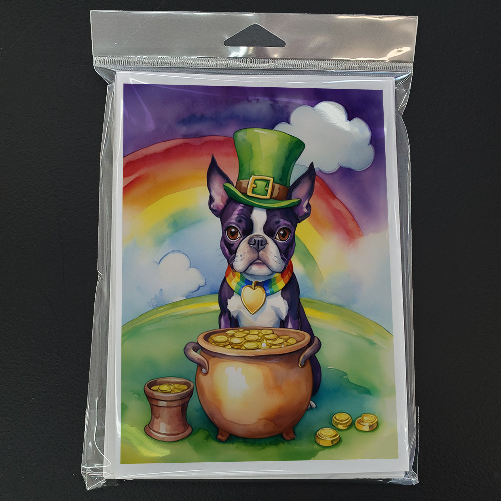Boston Terrier St Patrick's Day Greeting Cards Pack of 8 Blank Cards with Envelopes Whimsical A7 Size 5x7