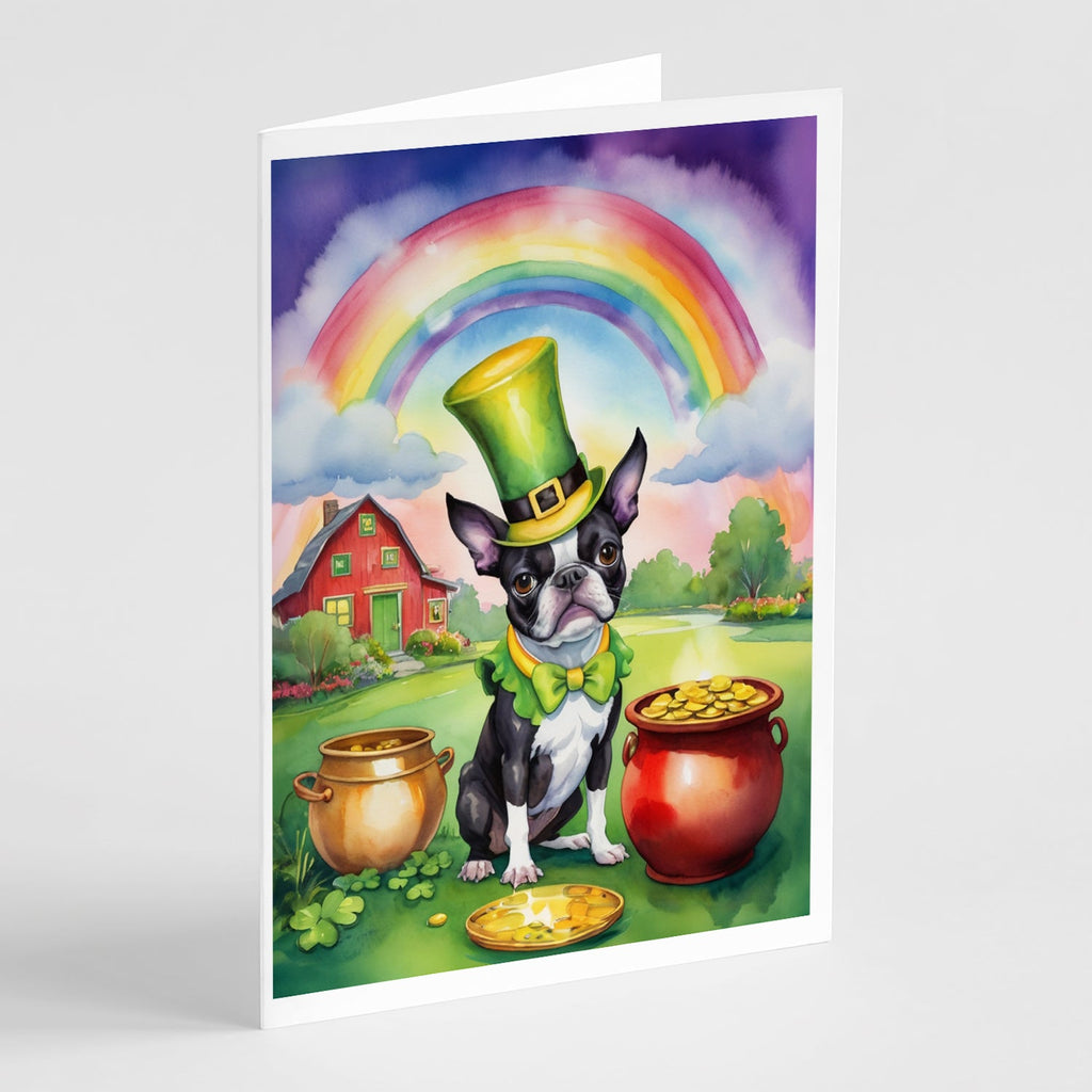 Boston Terrier St Patrick's Day Greeting Cards Pack of 8 Blank Cards with Envelopes Whimsical A7 Size 5x7