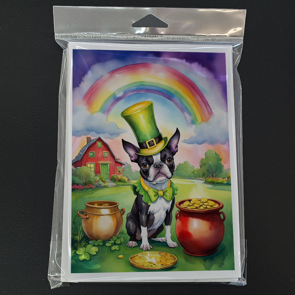 Boston Terrier St Patrick's Day Greeting Cards Pack of 8 Blank Cards with Envelopes Whimsical A7 Size 5x7