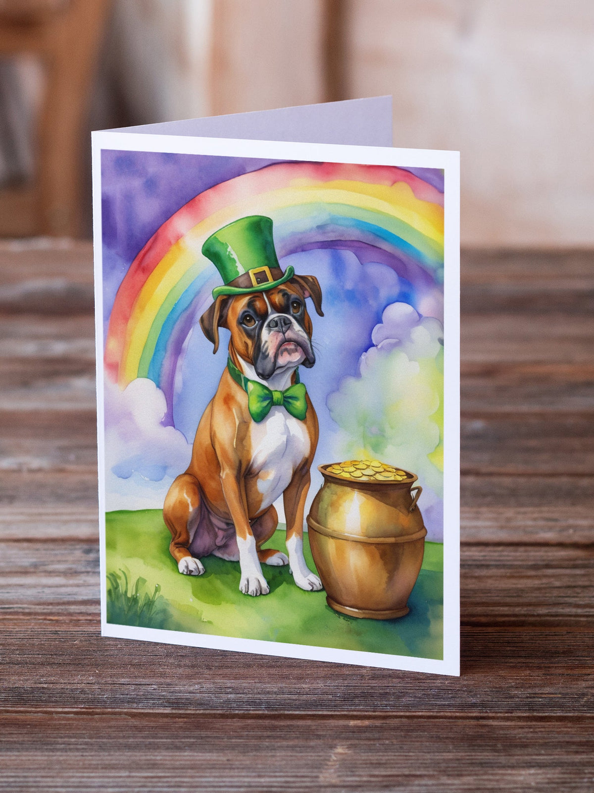Boxer St Patrick's Day Greeting Cards Pack of 8 Blank Cards with Envelopes Whimsical A7 Size 5x7
