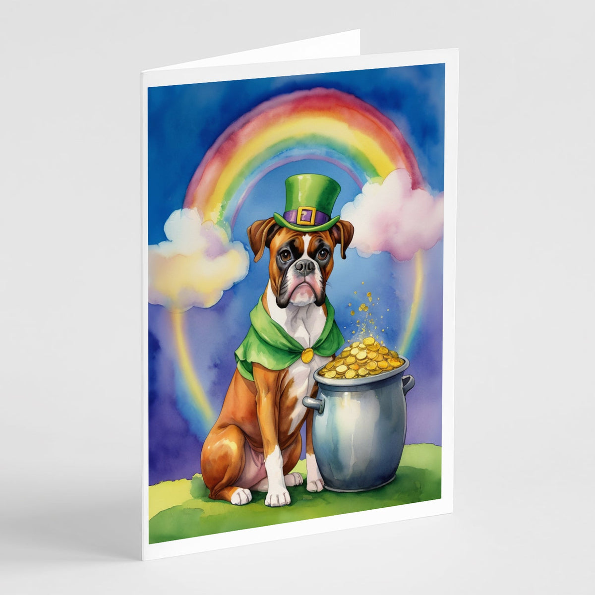 Boxer St Patrick's Day Greeting Cards Pack of 8 Blank Cards with Envelopes Whimsical A7 Size 5x7