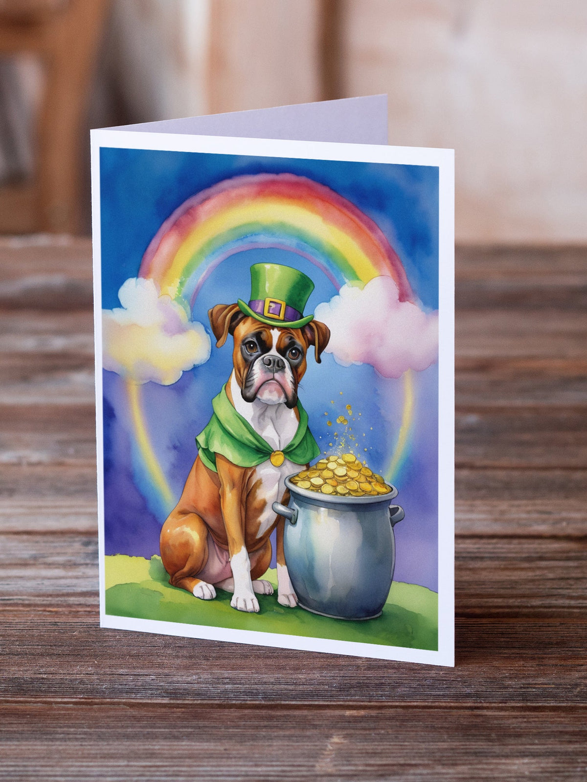 Boxer St Patrick's Day Greeting Cards Pack of 8 Blank Cards with Envelopes Whimsical A7 Size 5x7