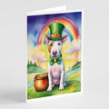 Bull Terrier St Patrick's Day Greeting Cards Pack of 8 Blank Cards with Envelopes Whimsical A7 Size 5x7