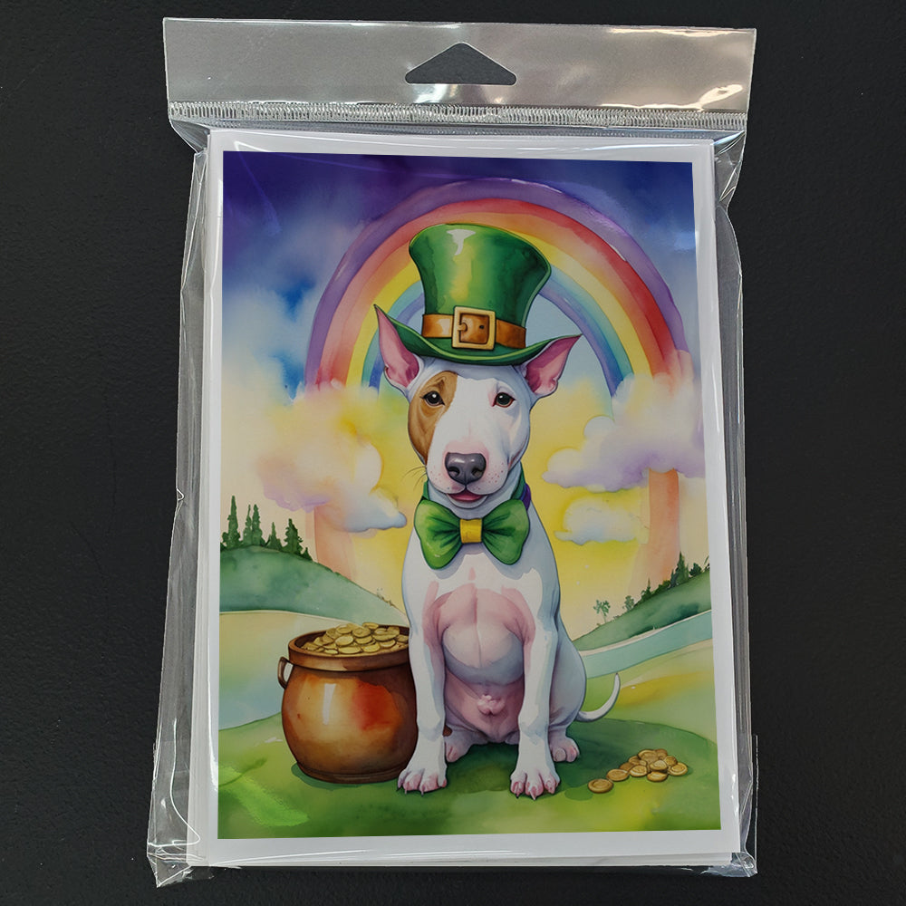 Bull Terrier St Patrick's Day Greeting Cards Pack of 8 Blank Cards with Envelopes Whimsical A7 Size 5x7