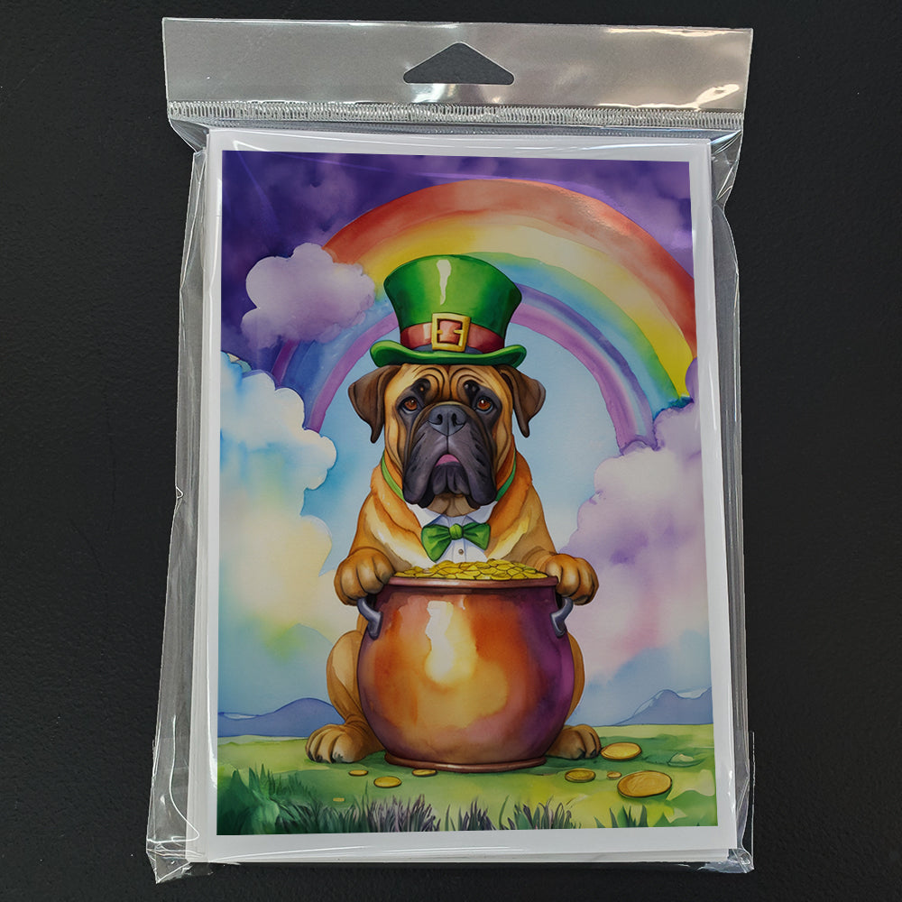 Bullmastiff St Patrick's Day Greeting Cards Pack of 8 Blank Cards with Envelopes Whimsical A7 Size 5x7