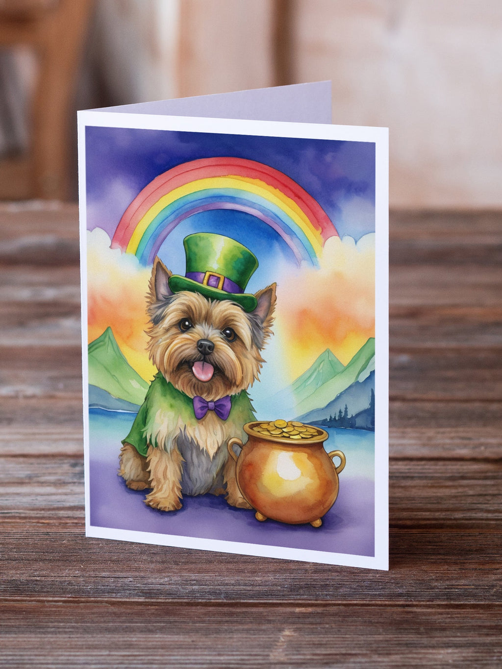 Cairn Terrier St Patrick's Day Greeting Cards Pack of 8 Blank Cards with Envelopes Whimsical A7 Size 5x7