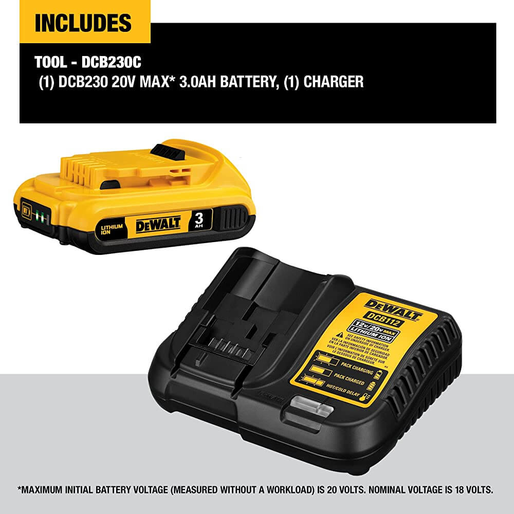 DEWALT DCB230C 20V MAX* Battery Pack with Charger, 3-Ah