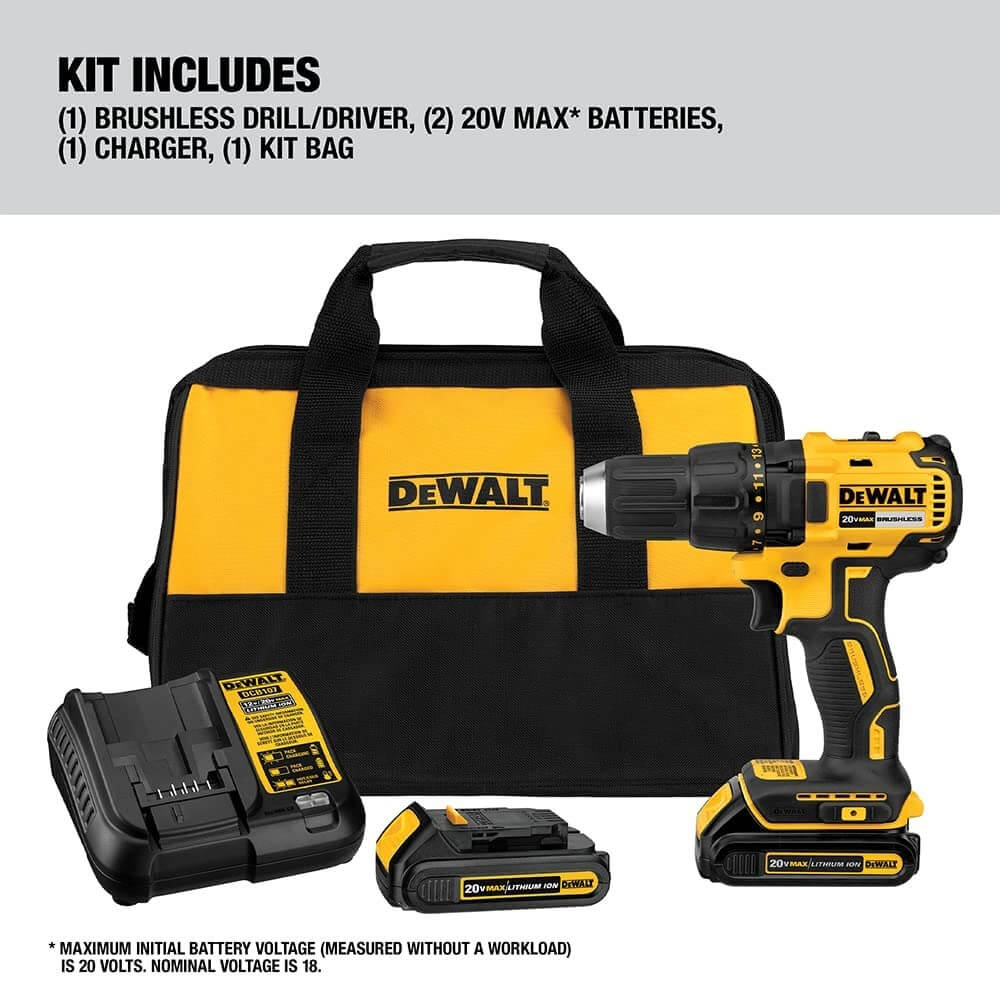DEWALT DCD777C2 20V MAX* Compact Brushless Drill/Driver Kit With 2 Batteries