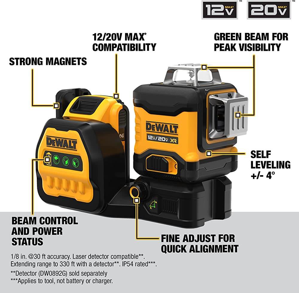 DEWALT DCLE34030G 20V MAX* 3 x 360 Green Laser