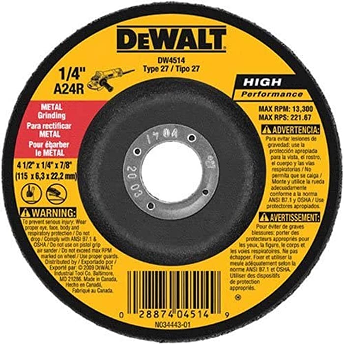 DEWALT DW4514B5 - 5 Pack4-1/2-Inch by 1/4-Inch by 7/8-Inch Metal Grinding Wheel