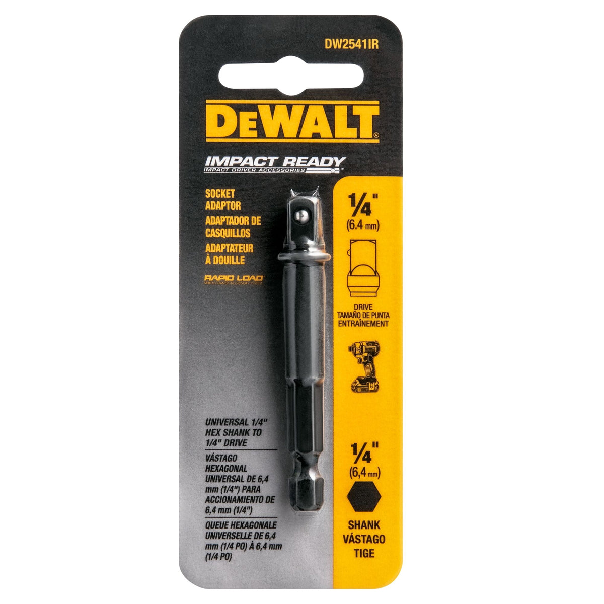 DeWalt DW2541IR G 1/4" Hex To 1/4" Sq Imp Ready Socket Adaptor