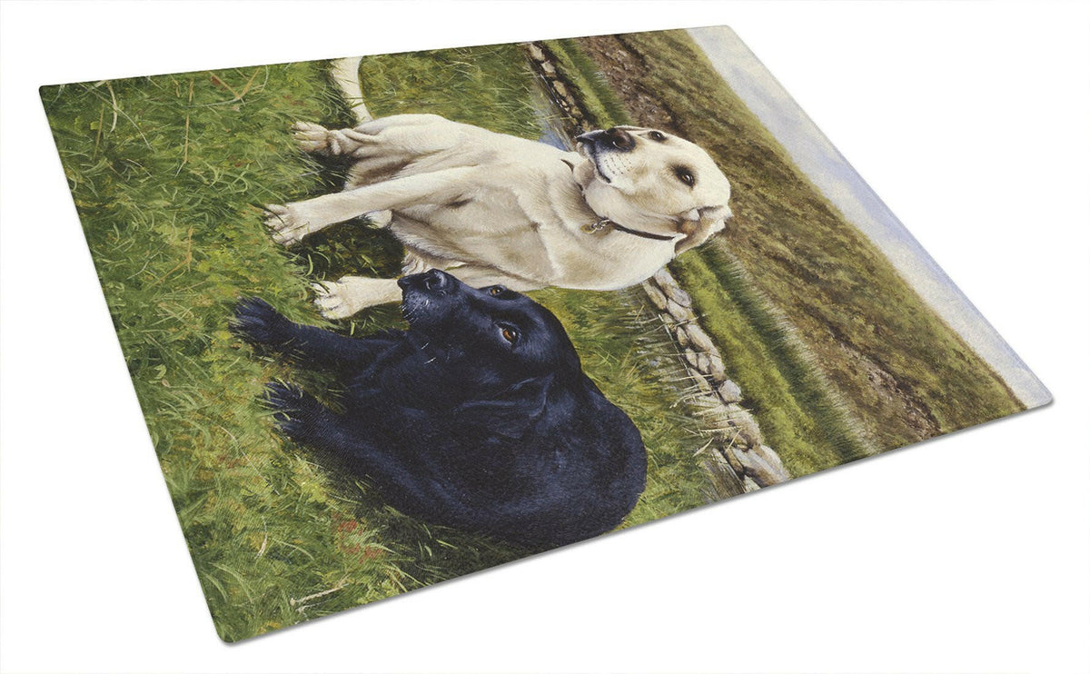 Yellow and Black Labradors Cutting Board Tempered Glass Kitchen Cutting Surface, Heat Resistant Chopping, Non-Slip Feet, Food Prep & Serving