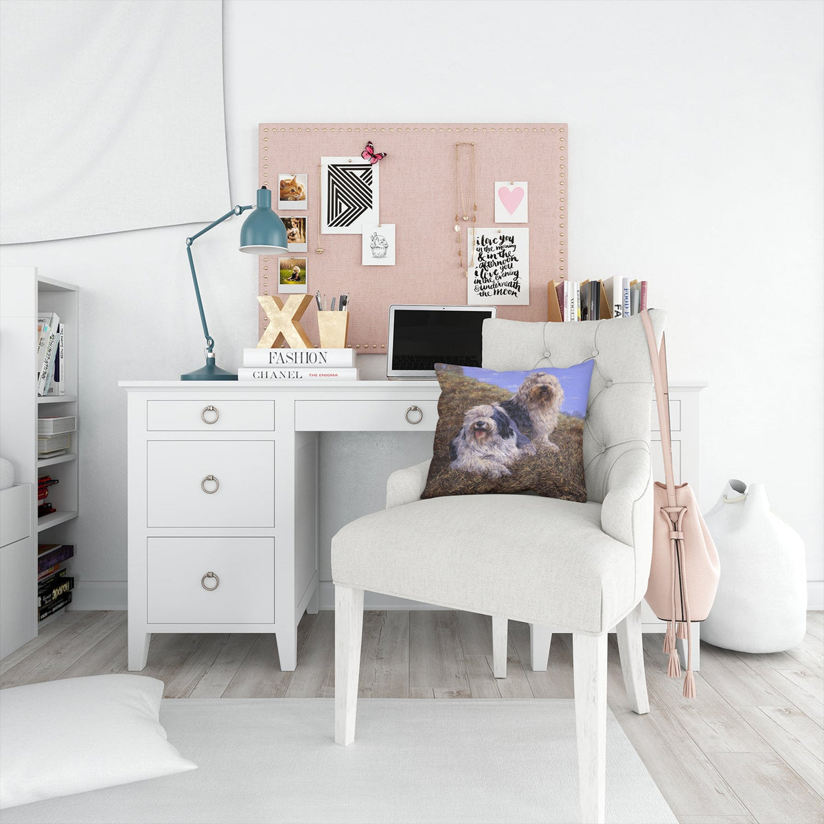Old English Sheepdogs by Michael Herring Decorative Throw Pillow 14x14 Indoor Outdoor Accent Cushion, Fabric Cover with Insert for Sofa, Bed, Porch & Living Room