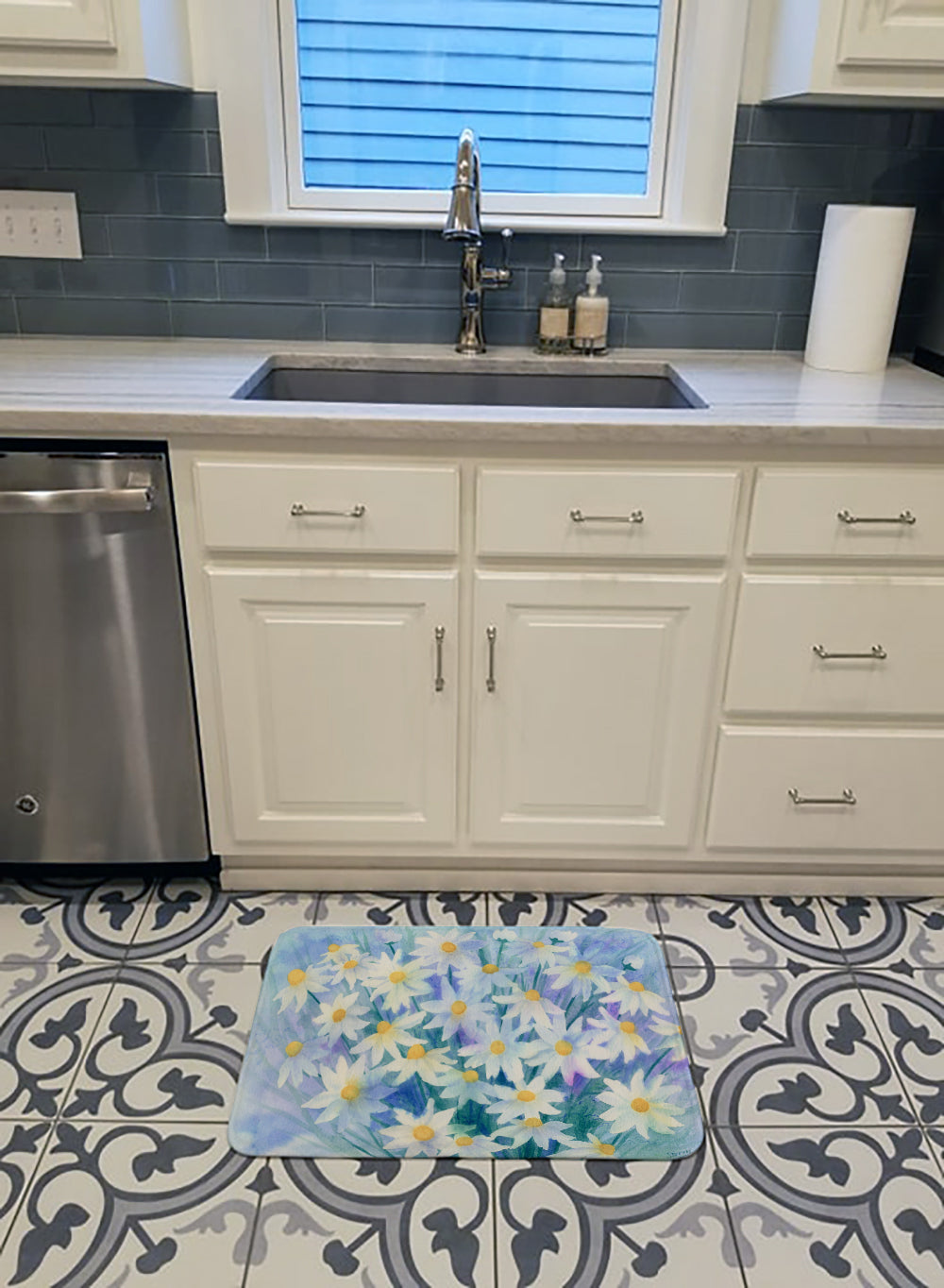 Light and Airy Daisies Memory Foam Kitchen Mat Machine Washable Anti-Fatigue Cushion Comfort Bath or Kitchen Rug