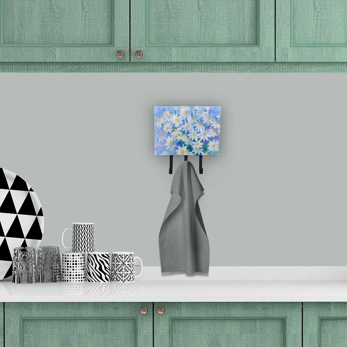 Light and Airy Daisies Leash or Key Holder Wall Hooks, Coat Rack Wall Mount, for Hanging Keys, Towels, Aprons, Leashes