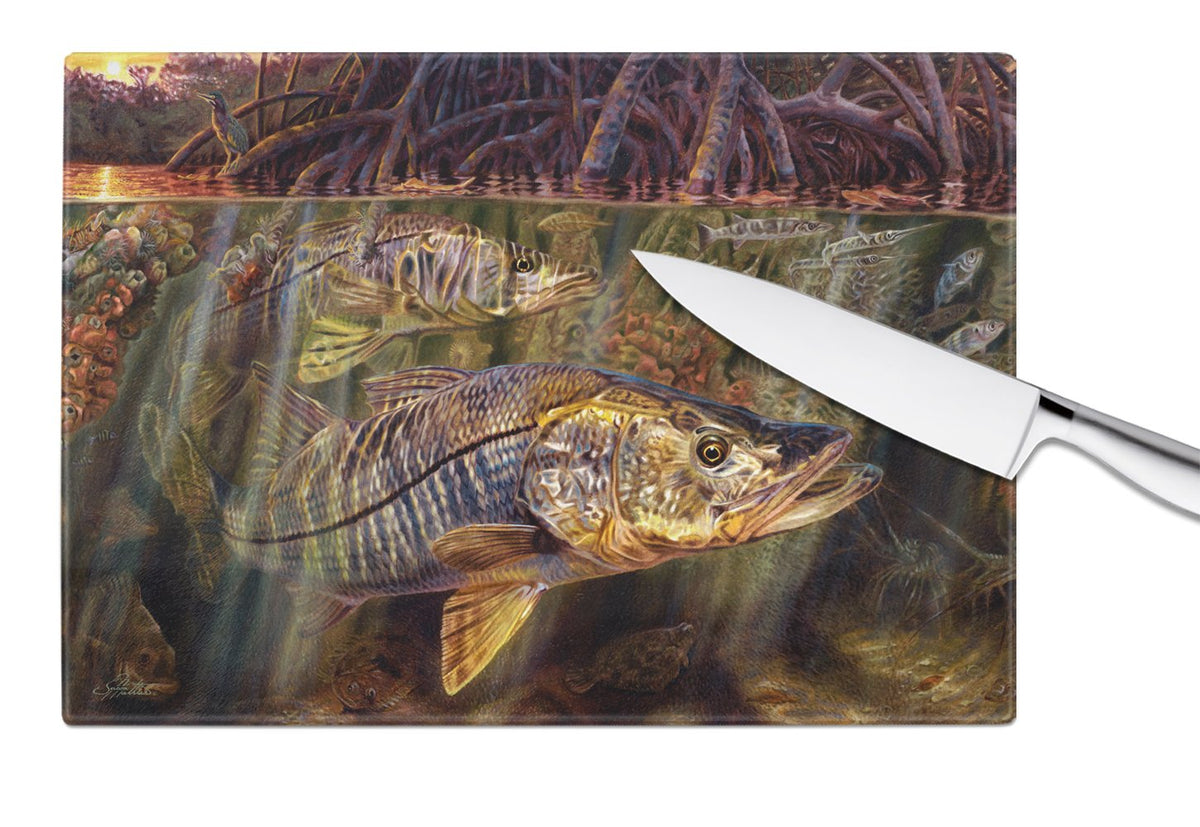 Grove Garden Snook Cutting Board Tempered Glass Kitchen Cutting Surface, Heat Resistant Chopping, Non-Slip Feet, Food Prep & Serving