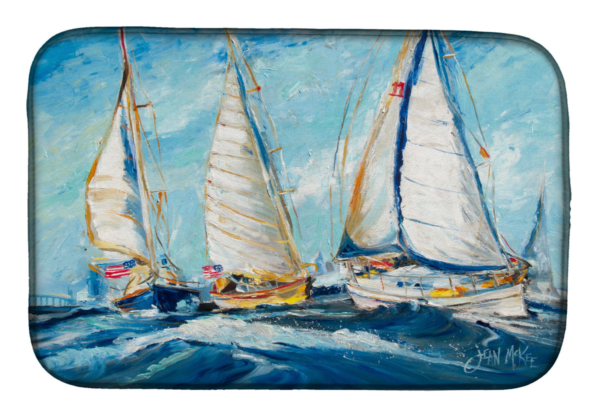 Roll me over Sailboats Dish Drying Mat Absorbent Dish Drying Mat Pad for Kitchen Counter Dish Drainer Mat for Countertop, 14 x 21", Multicolor
