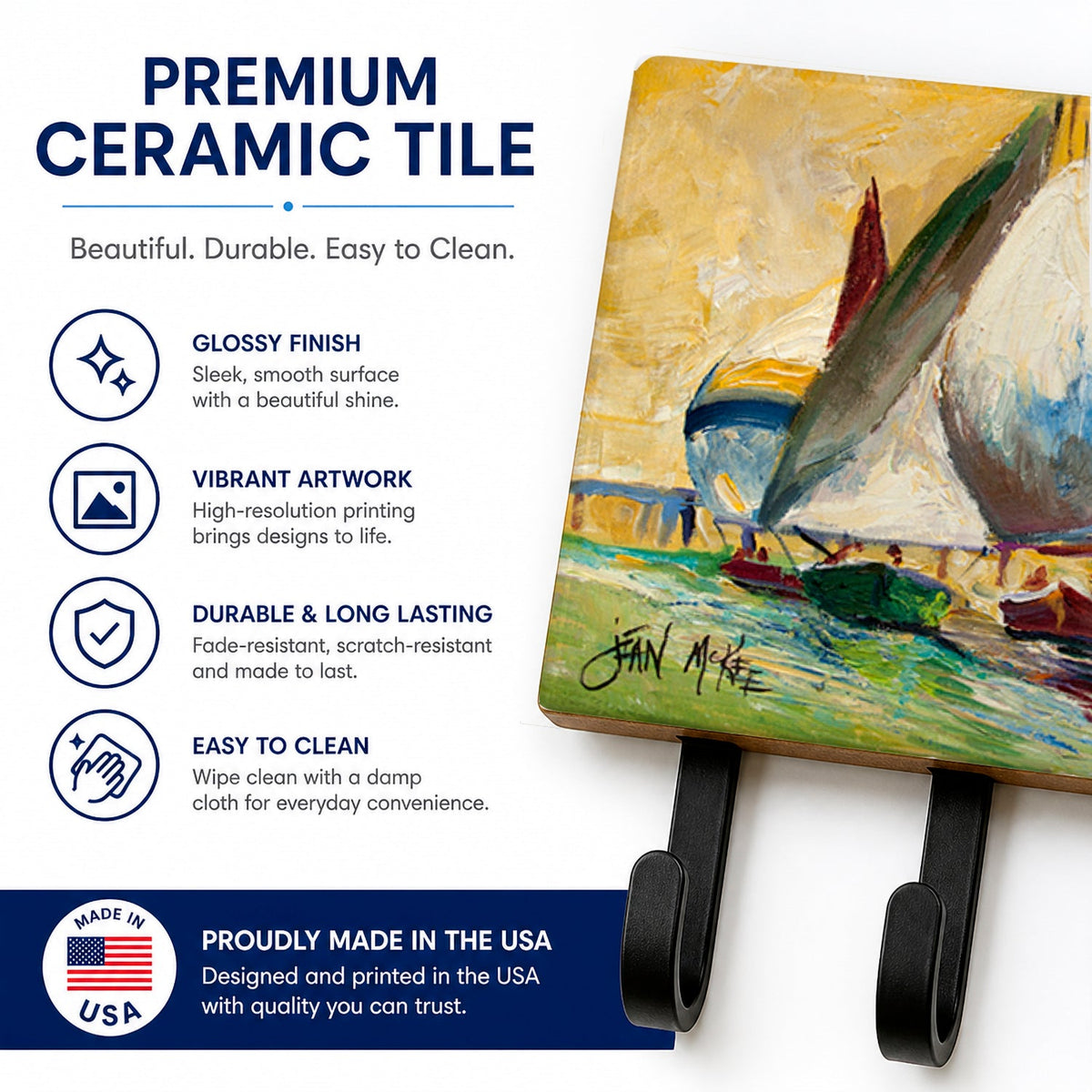 Bimini Sails Sailboat Leash or Key Holder Wall Hooks, Coat Rack Wall Mount, for Hanging Keys, Towels, Aprons, Leashes